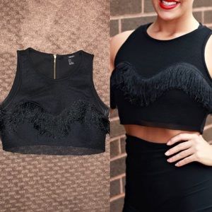 Forever 21 Black Net and Fringe Crop Top